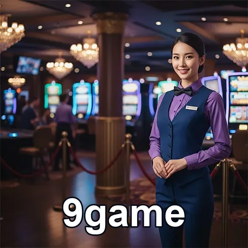 Funcionária do 9game em ambiente de cassino moderno.