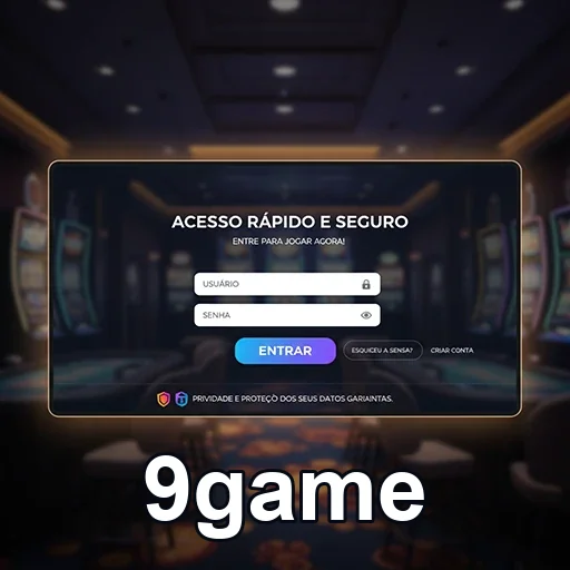 Tela de login da plataforma 9game para jogos rápidos.