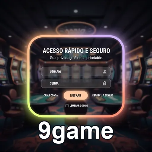 Tela de login do 9game destacando acesso rápido e seguro.