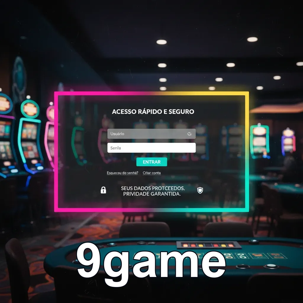 Tela de login do 9game com jogos de slot ao fundo.