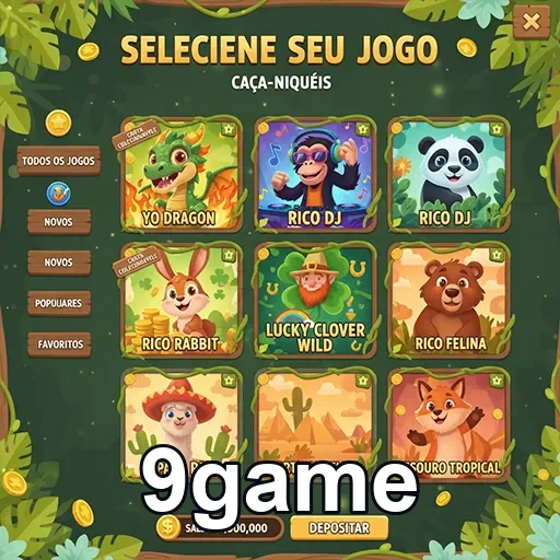 Tela de seleção de jogos do aplicativo 9game para caça-níqueis.