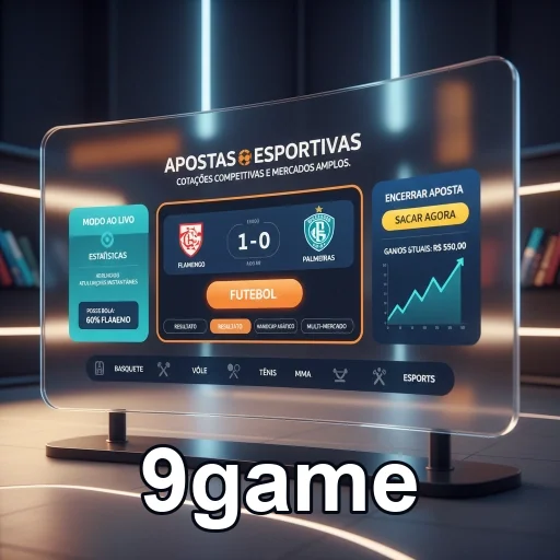 Interface do aplicativo 9game mostra apostas esportivas ao vivo.