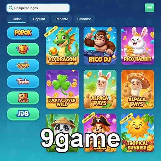Tela da 9game mostrando jogos de caça-níqueis populares.