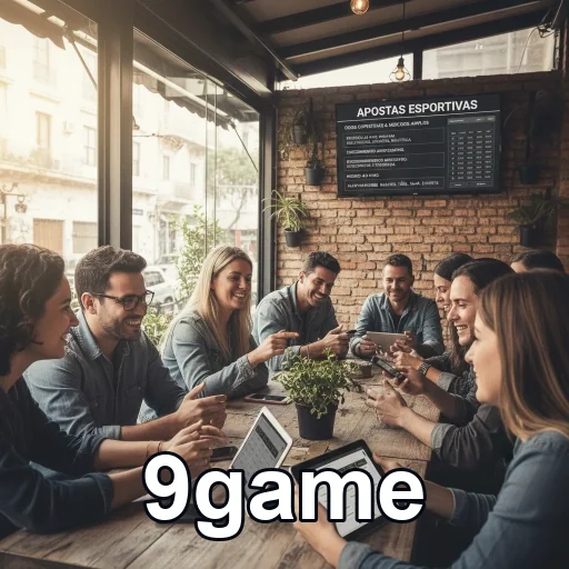 Grupo de amigos no 9game utilizando dispositivos móveis.