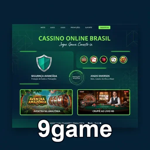 Tela do aplicativo 9game mostrando segurança e jogos variados.