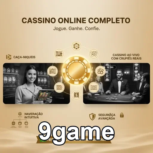 Imagem do app 9game mostrando jogos ao vivo e caça-níqueis.