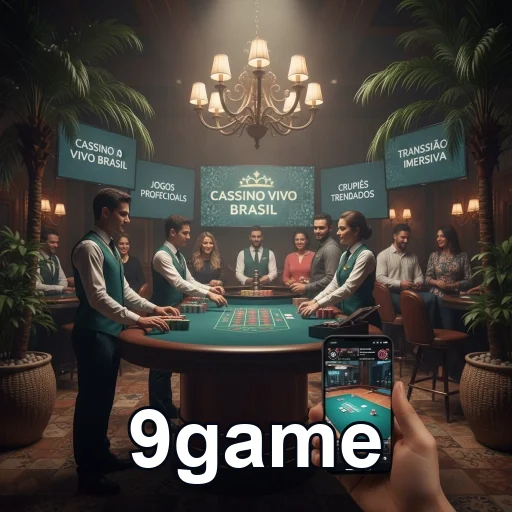 Jogo de cassino ao vivo no 9game, com crupiês e jogadores.