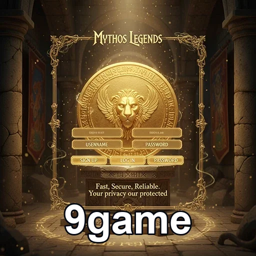 Tela de login do jogo Mythos Legends na plataforma 9game.