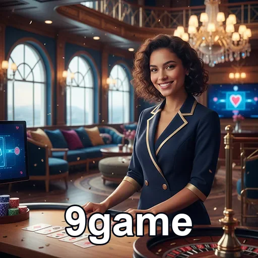 Jogadora em ambiente elegante do 9game, destacando promoções.