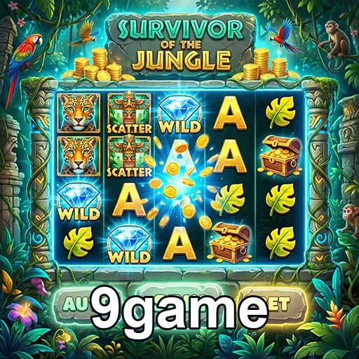 Tela do jogo 'Survivor of the Jungle' na 9game com ícones.